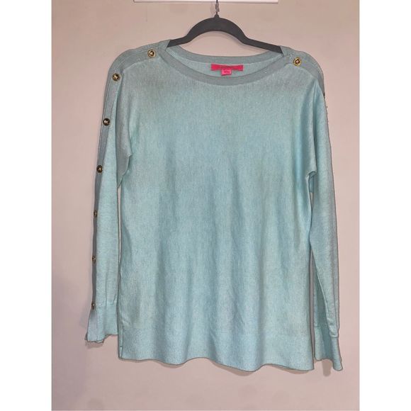 Lilly Pulitzer Milton Boatneck Sweater Whispered Heather Blue, Size XS, MP $148 - Picture 5 of 12